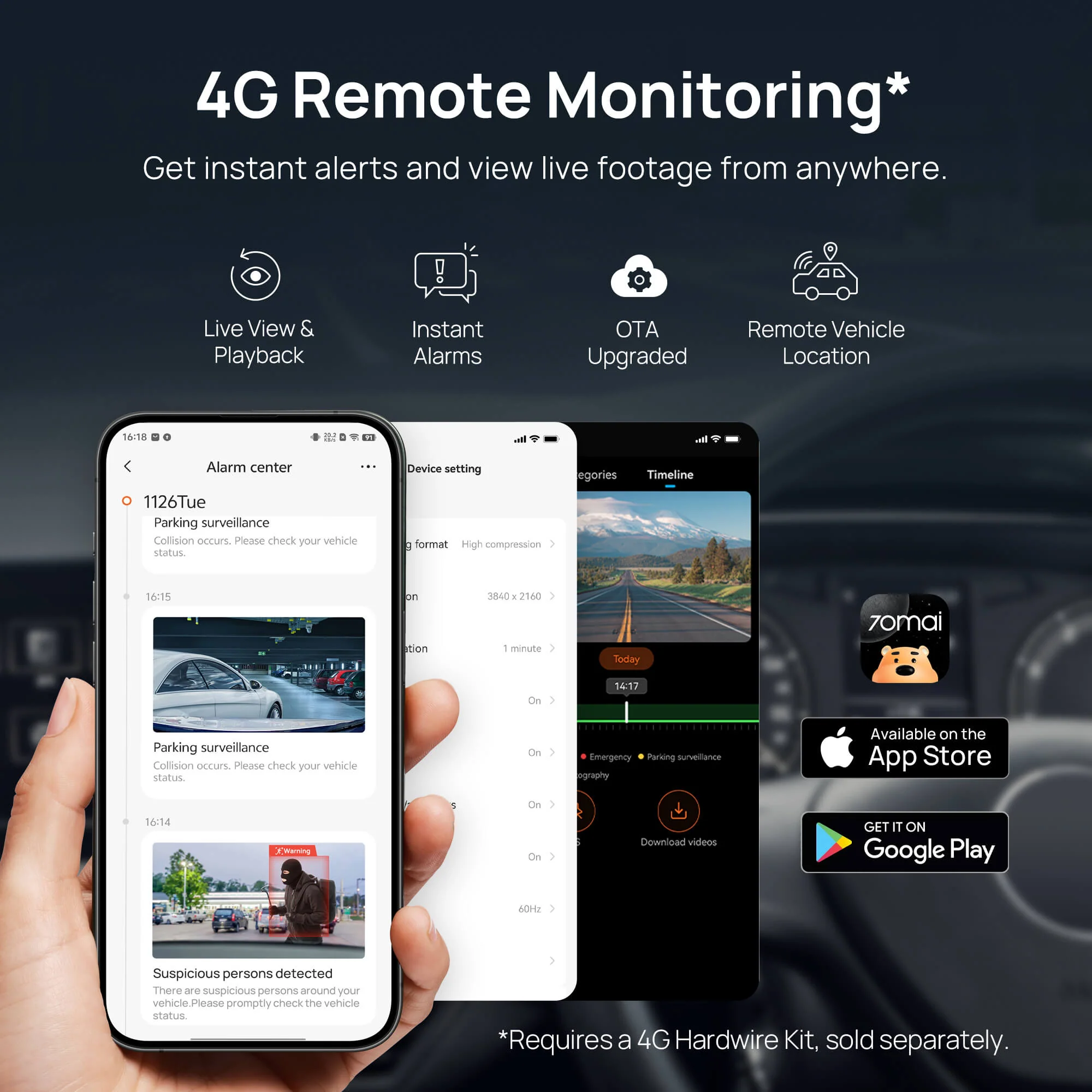 70mai Dash Cam 4K A810S with Sony STARVIS 2 IMX678, License Plate Enhancement, Buffered Emergency Record, Supercapacitor & 4G LTE - Image 7