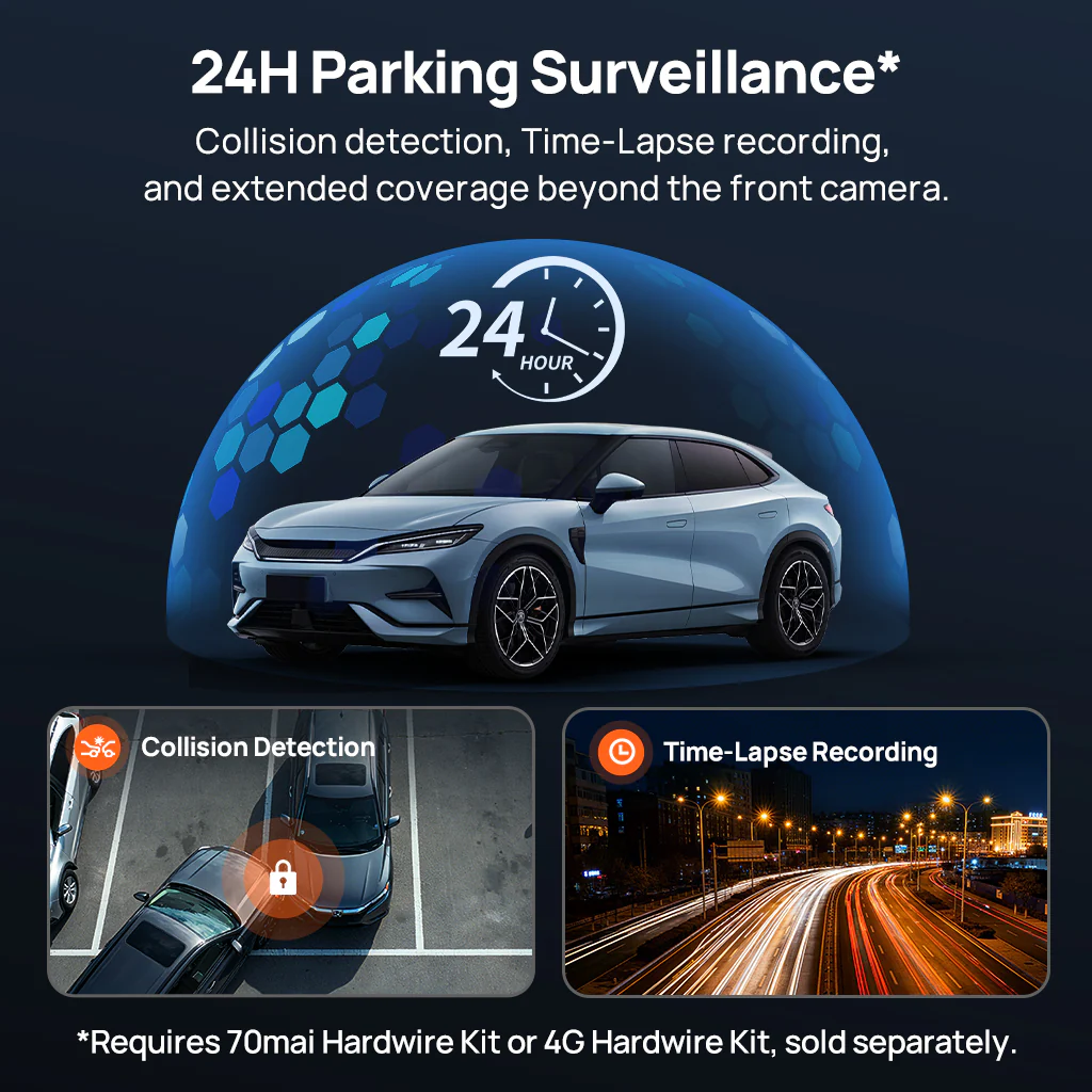 70mai Dash Cam 4K M800 with Built-In eMMC, Dual Sony STARVIS 2, HDR Recording, 4G LTE & Compact Design - Image 10