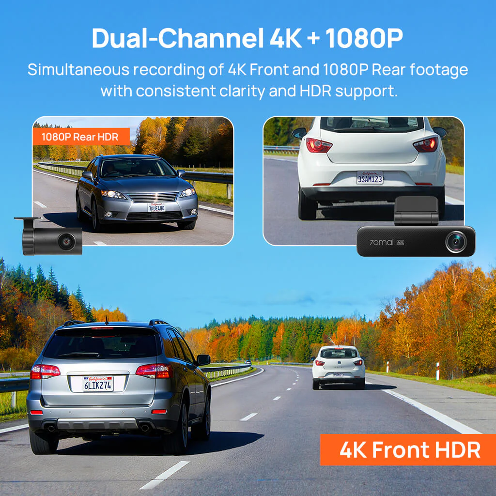 70mai Dash Cam 4K M800 with Built-In eMMC, Dual Sony STARVIS 2, HDR Recording, 4G LTE & Compact Design - Image 4