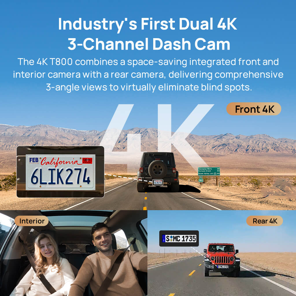 70mai Dash Cam 4K T800 3-Channel w/ Dual 4K, STARVIS 2 IMX678, HDR Night Vision, AI Detection, Emergency Record, 4G LTE & Supercapacitor - Image 5