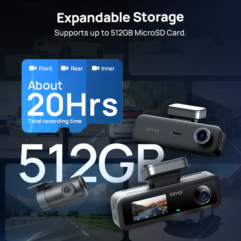 70mai Dash Cam 4K T800E, 3-Channel Front Interior Rear Car Camera, 4K HDR, Night Owl Vision, 24H Parking Surveillance & GPS - Image 6