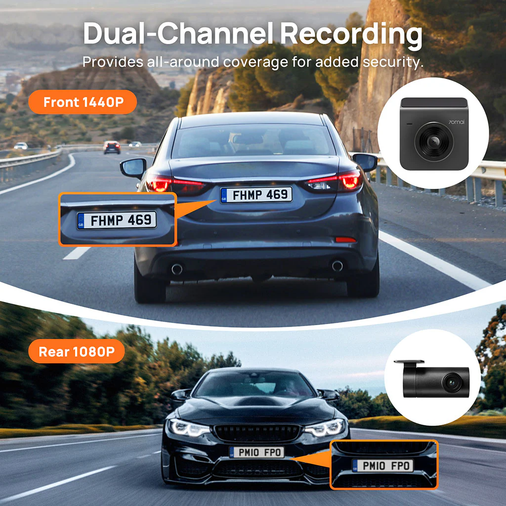 70mai Dash Cam A400 1440P QHD with 2-Inch Screen & Dual-Channel Supported - Image 3