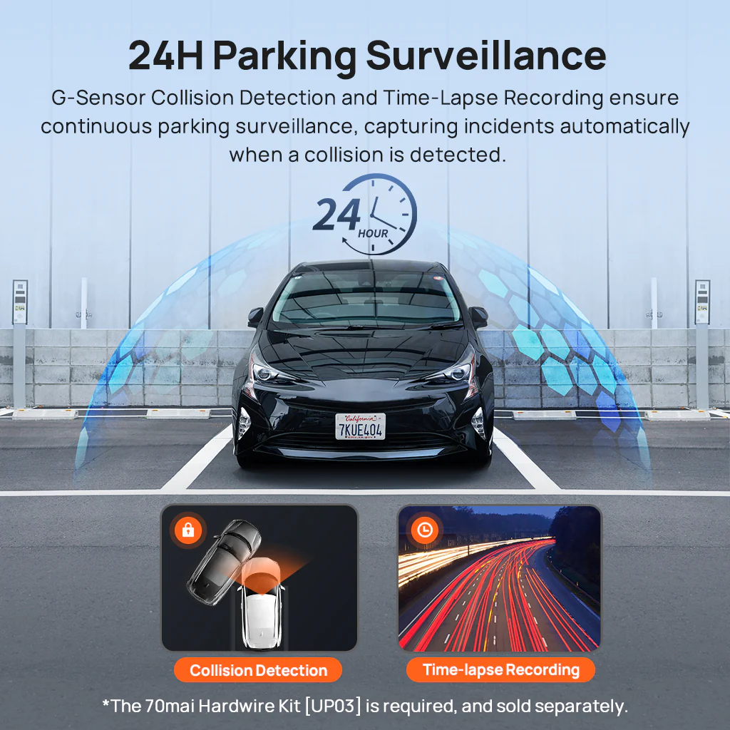 70mai Dash Cam A410 2.5K HDR Dual w/ GPS, Emergency Record, G-Sensor, App Control & Compact Design - Image 4