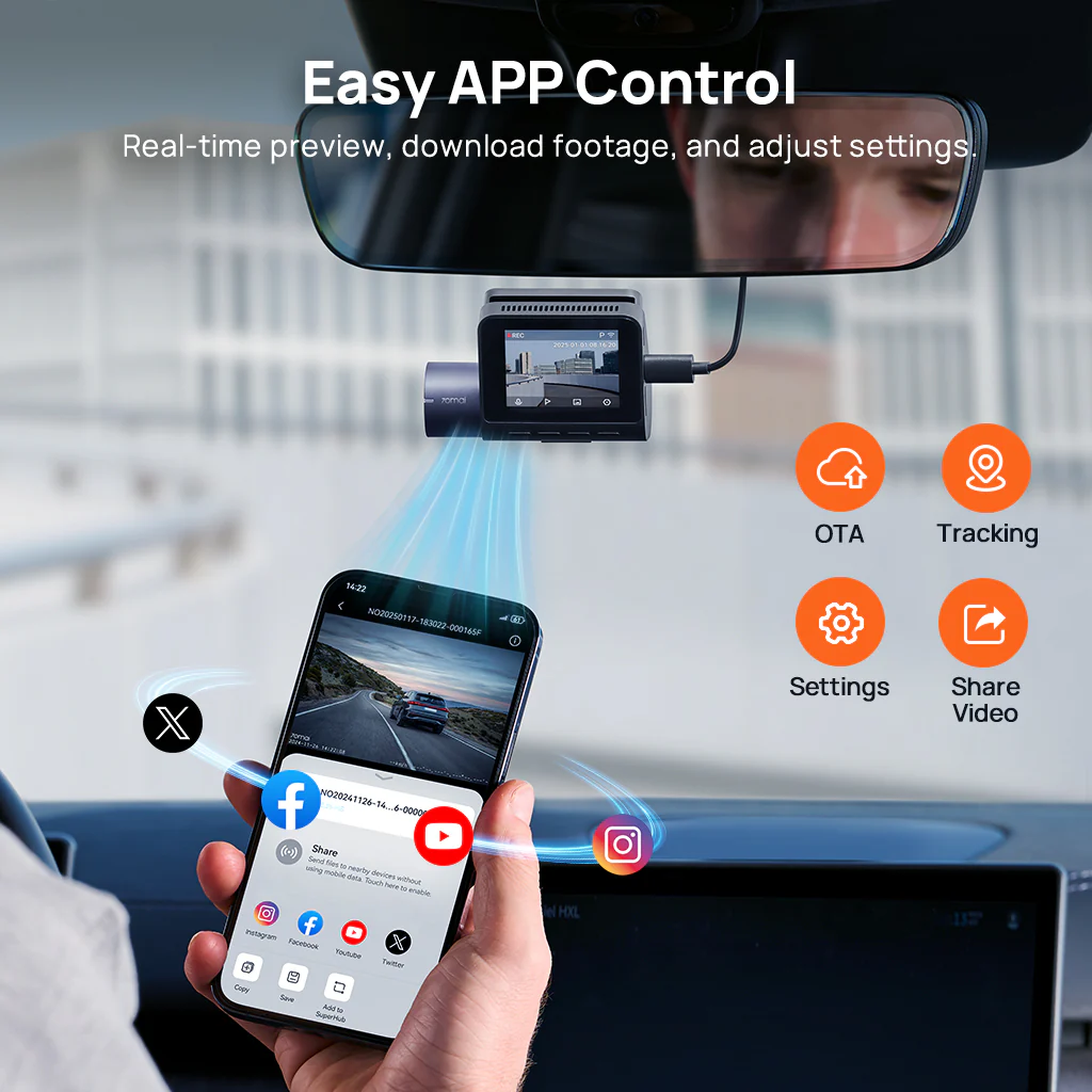 70mai Dash Cam A410 2.5K HDR Dual w/ GPS, Emergency Record, G-Sensor, App Control & Compact Design - Image 5