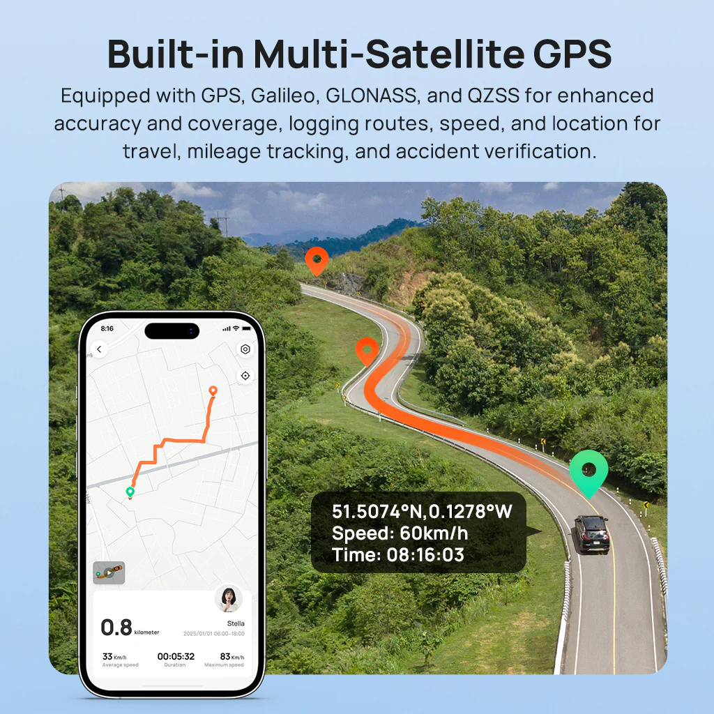 70mai Dash Cam A410 2.5K HDR Dual w/ GPS, Emergency Record, G-Sensor, App Control & Compact Design - Image 6