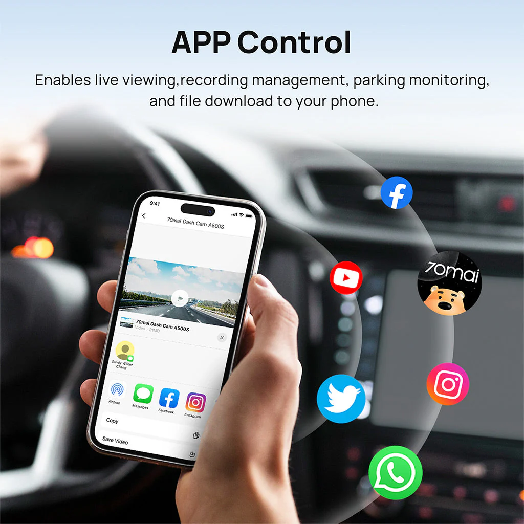 70mai Dash Cam A500S 2.7K HD with 2-Inch Screen & Dual-Channel Supported - Image 4