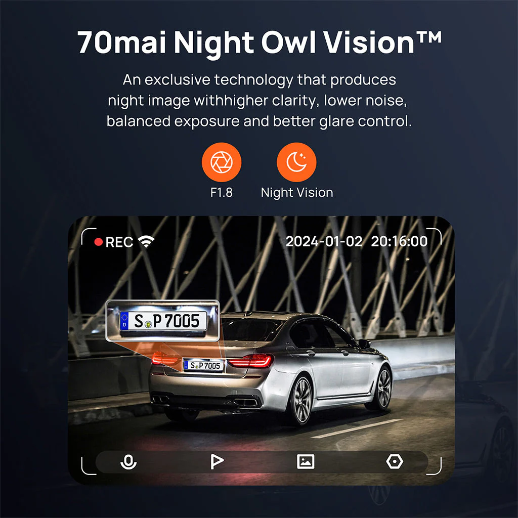 70mai Dash Cam A500S 2.7K HD with 2-Inch Screen & Dual-Channel Supported - Image 8