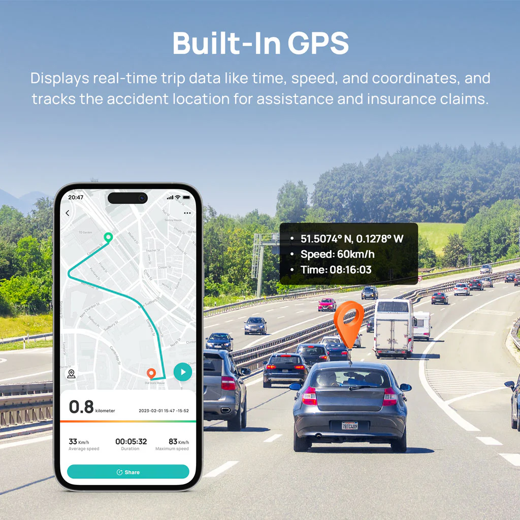 70mai Dash Cam A800S 4K UHD with 3-Inch IPS Screen & Dual-Channel Supported - Image 7